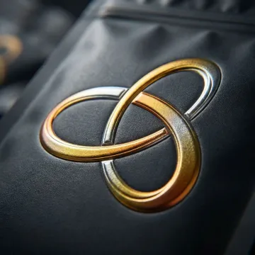 Close-up of embossed pet packaging with metallic gold foil logo