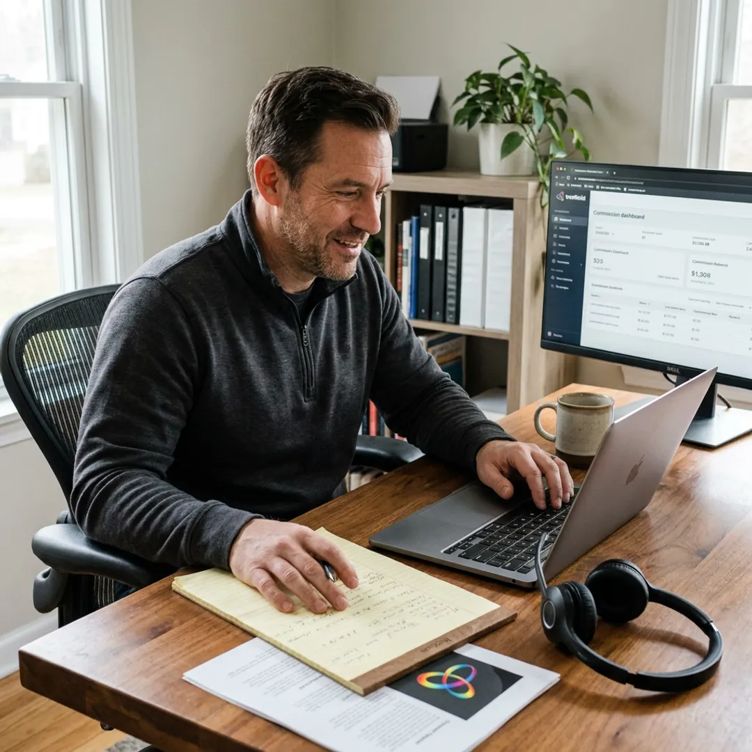 Sales closer reviewing commission opportunities