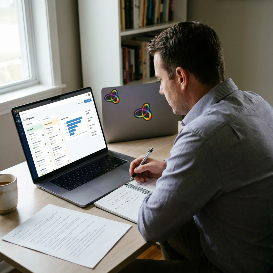 Sales representative reviewing qualified leads online