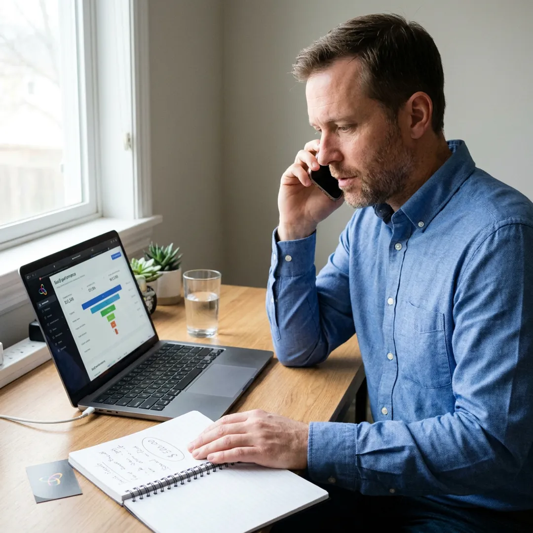 Sales professional closing deals from a home office