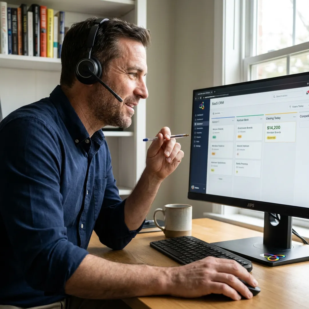 Sales representative closing a remote deal
