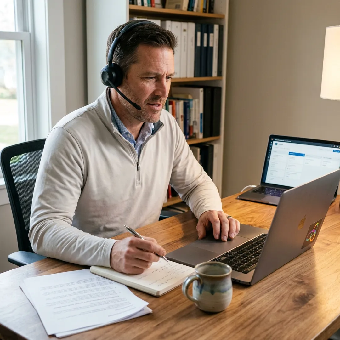 Remote sales closer reviewing leads