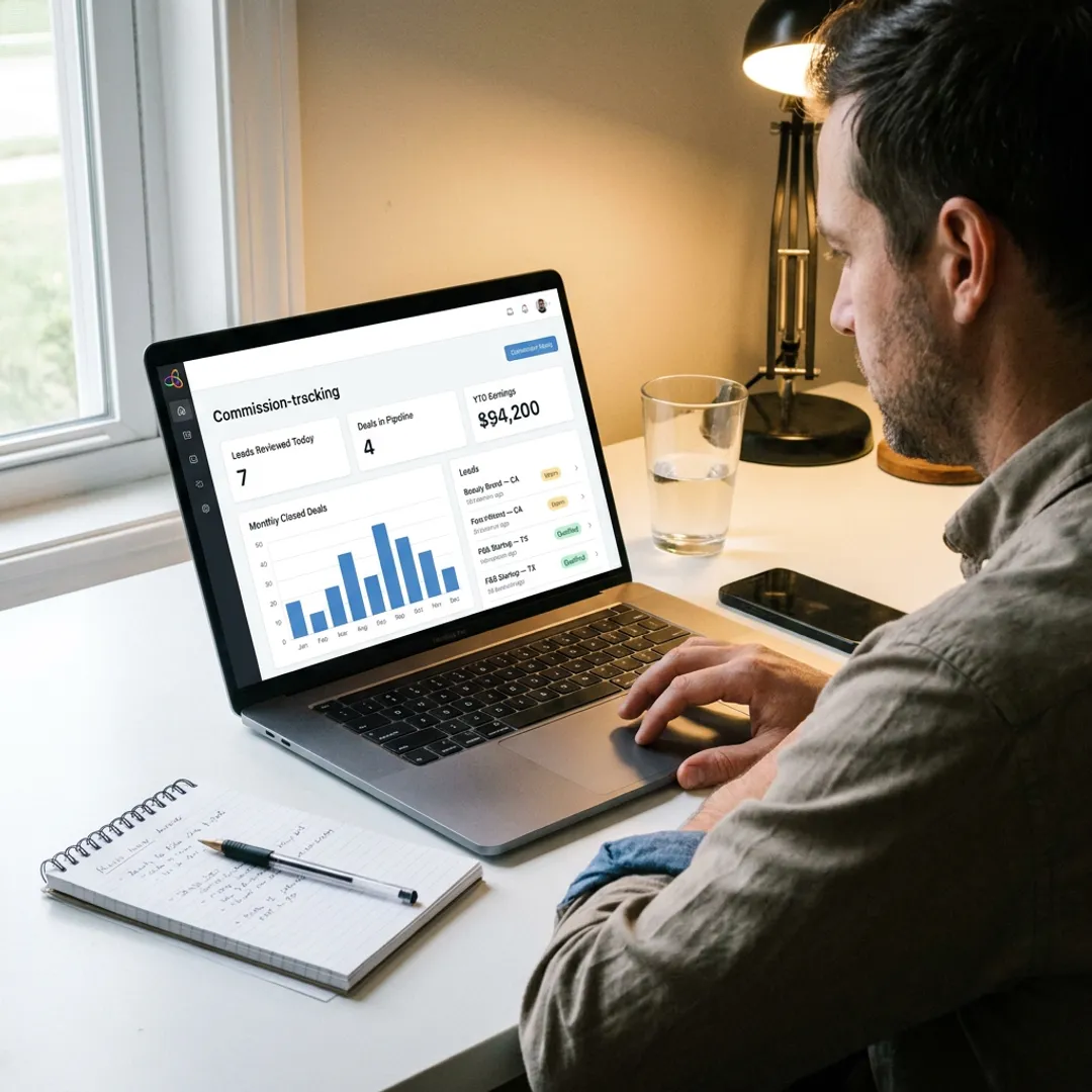 Sales professional reviewing qualified leads on a laptop