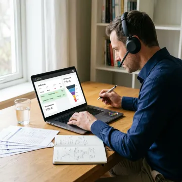 Remote salesperson reviewing leads on a laptop