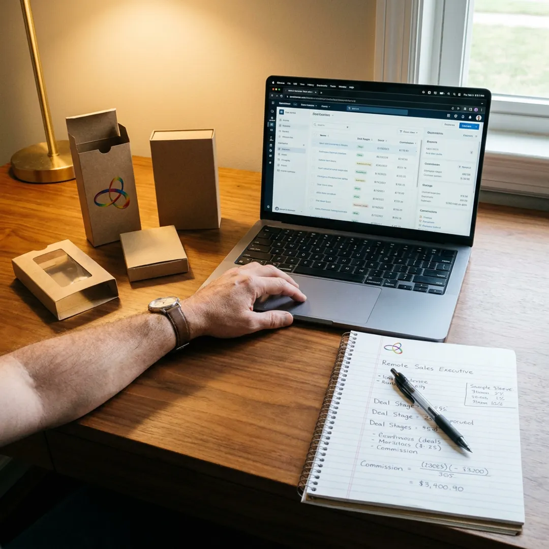 Packaging sales materials and laptop