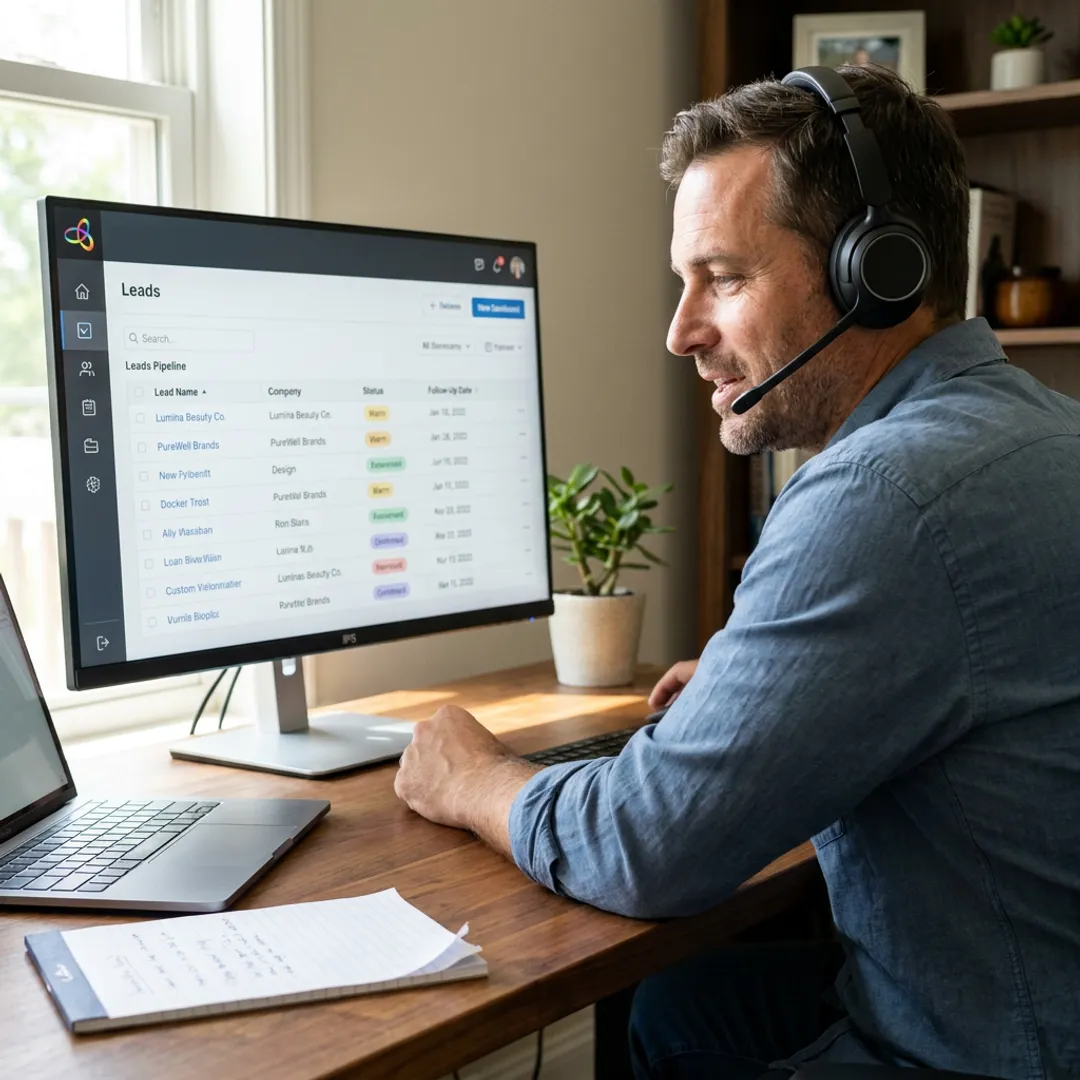 Sales closer reviewing leads remotely