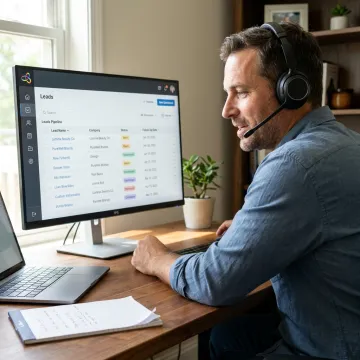 Sales closer reviewing leads remotely