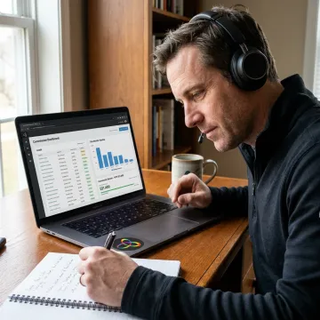 Sales rep reviewing leads on laptop