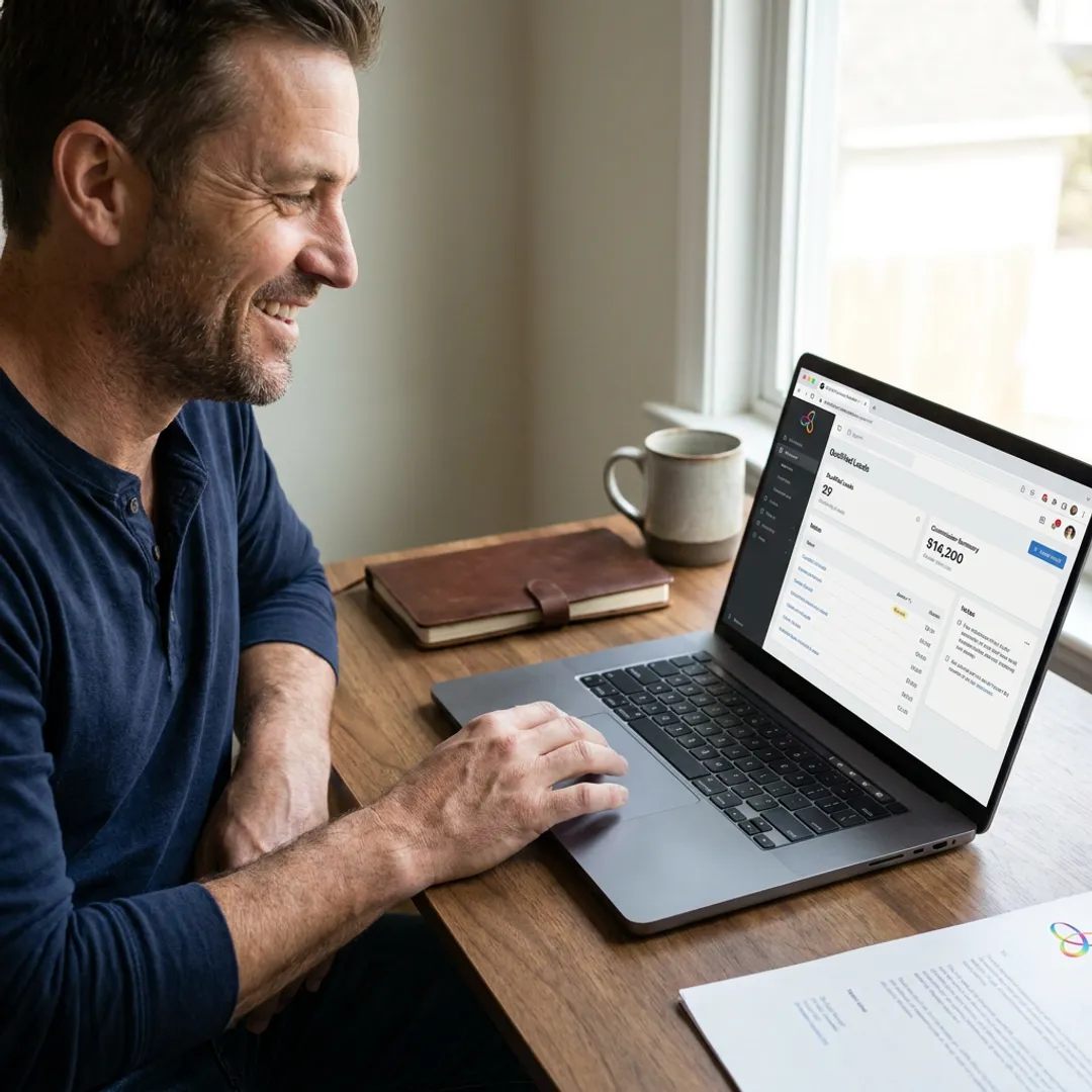 Sales rep reviewing leads and commissions