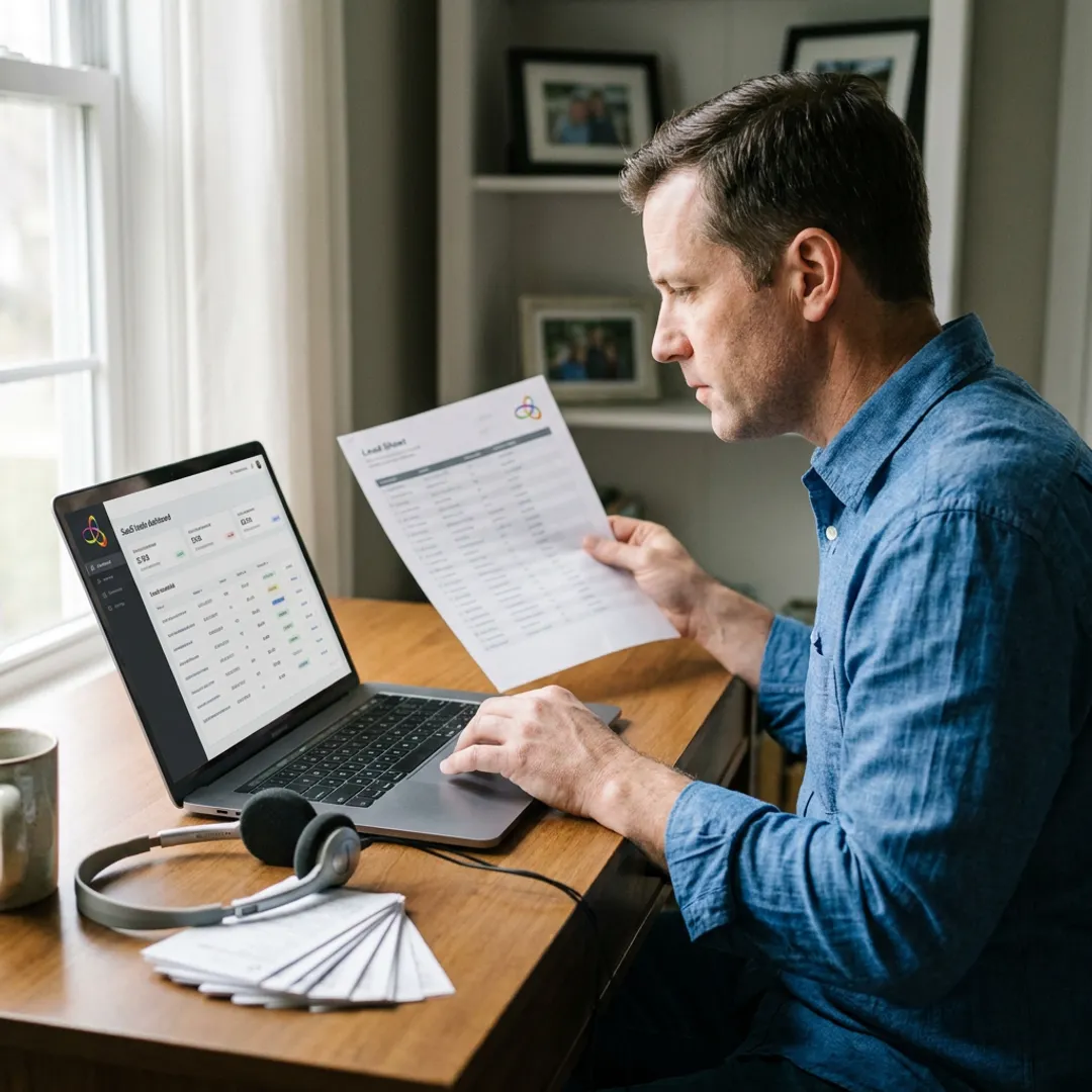 Sales contractor reviewing qualified leads