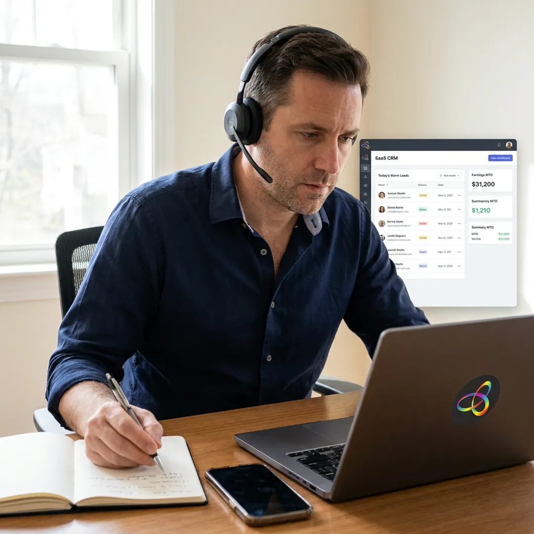 Sales closer reviewing qualified leads remotely