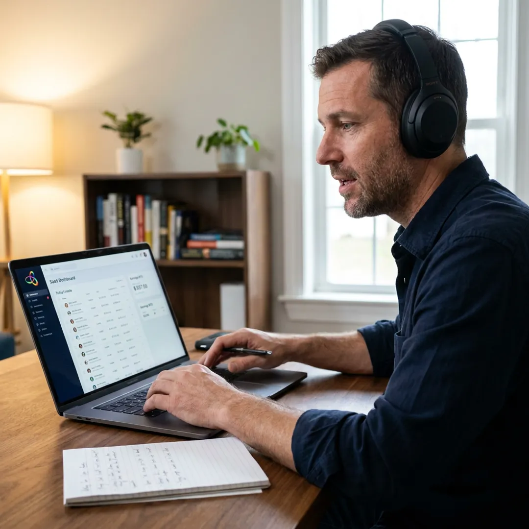 Sales closer reviewing leads online