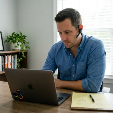 Sales professional reviewing qualified leads online