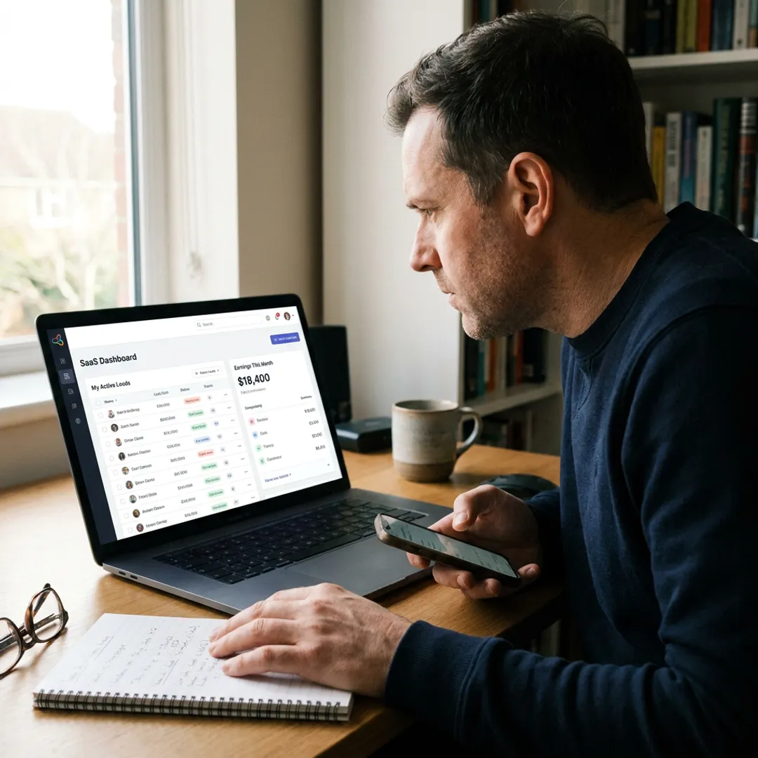 Sales closer reviewing qualified leads remotely