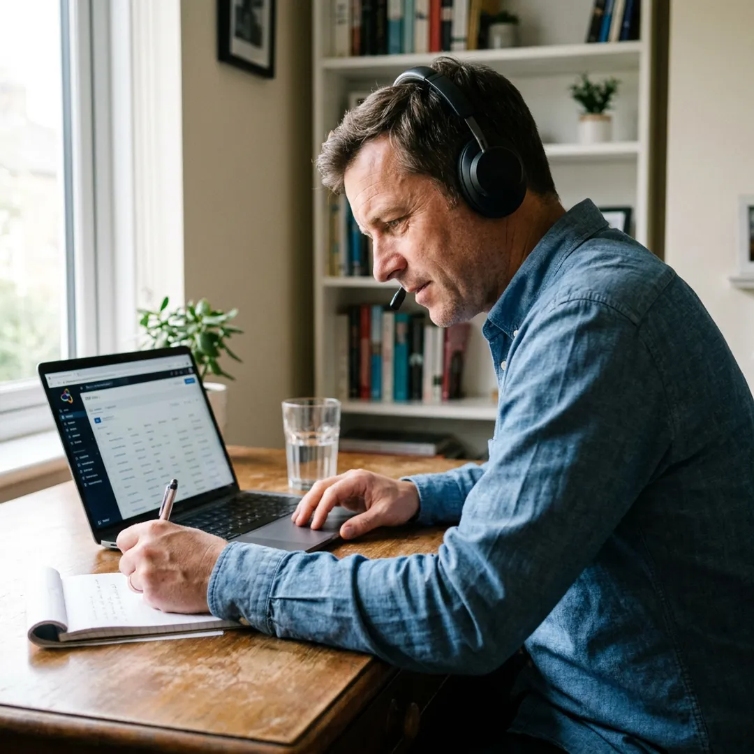 Sales closer reviewing qualified leads remotely