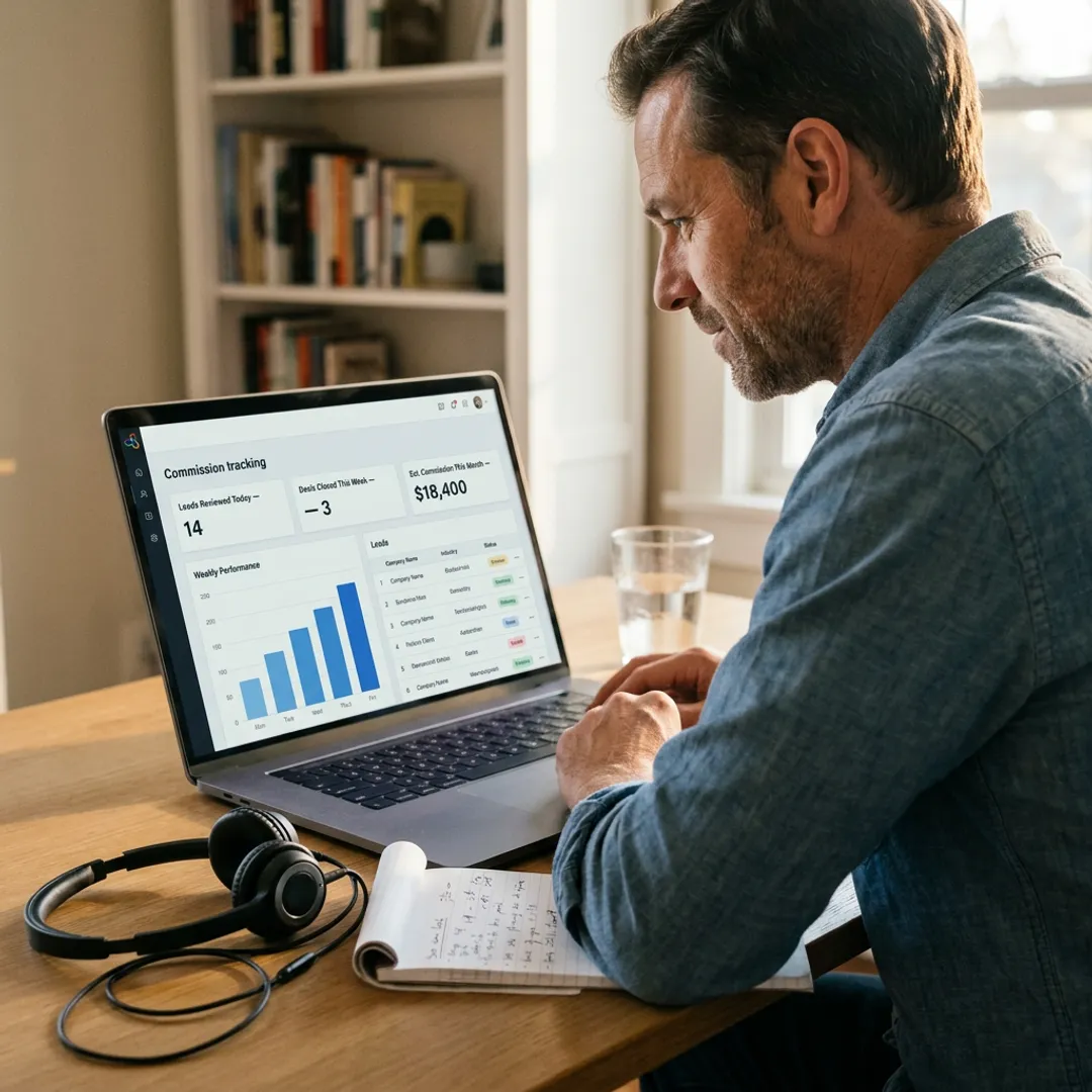 Sales representative reviewing remote lead opportunities