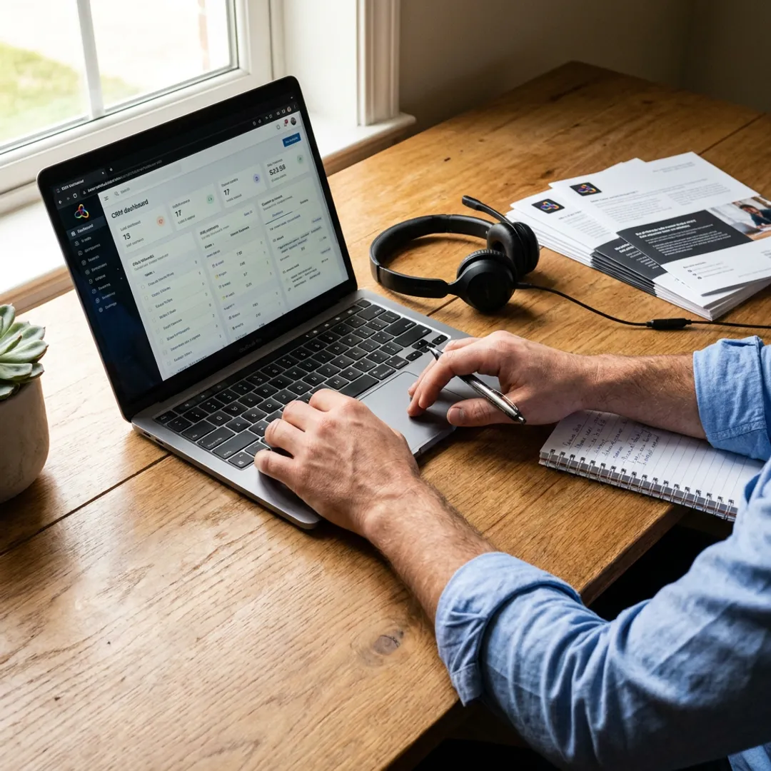 Packaging samples and sales notes on a remote workspace desk