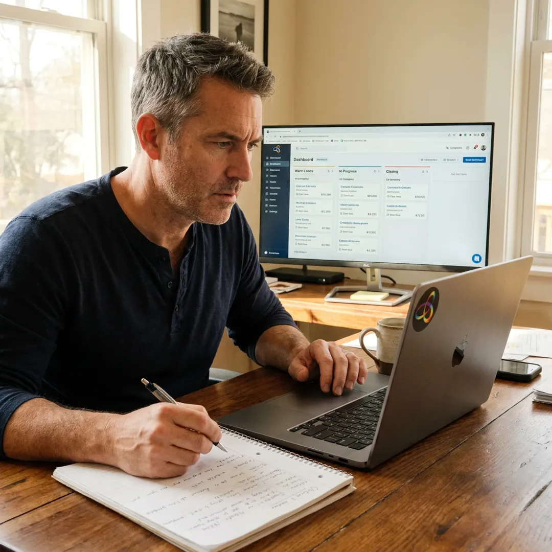 Sales closer reviewing warm lead opportunities