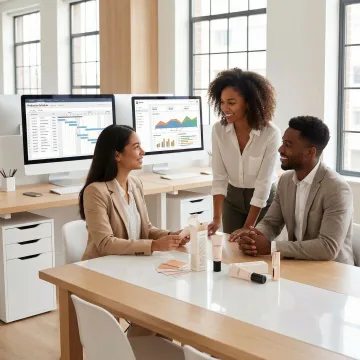 Team of project managers collaborating on packaging development strategy