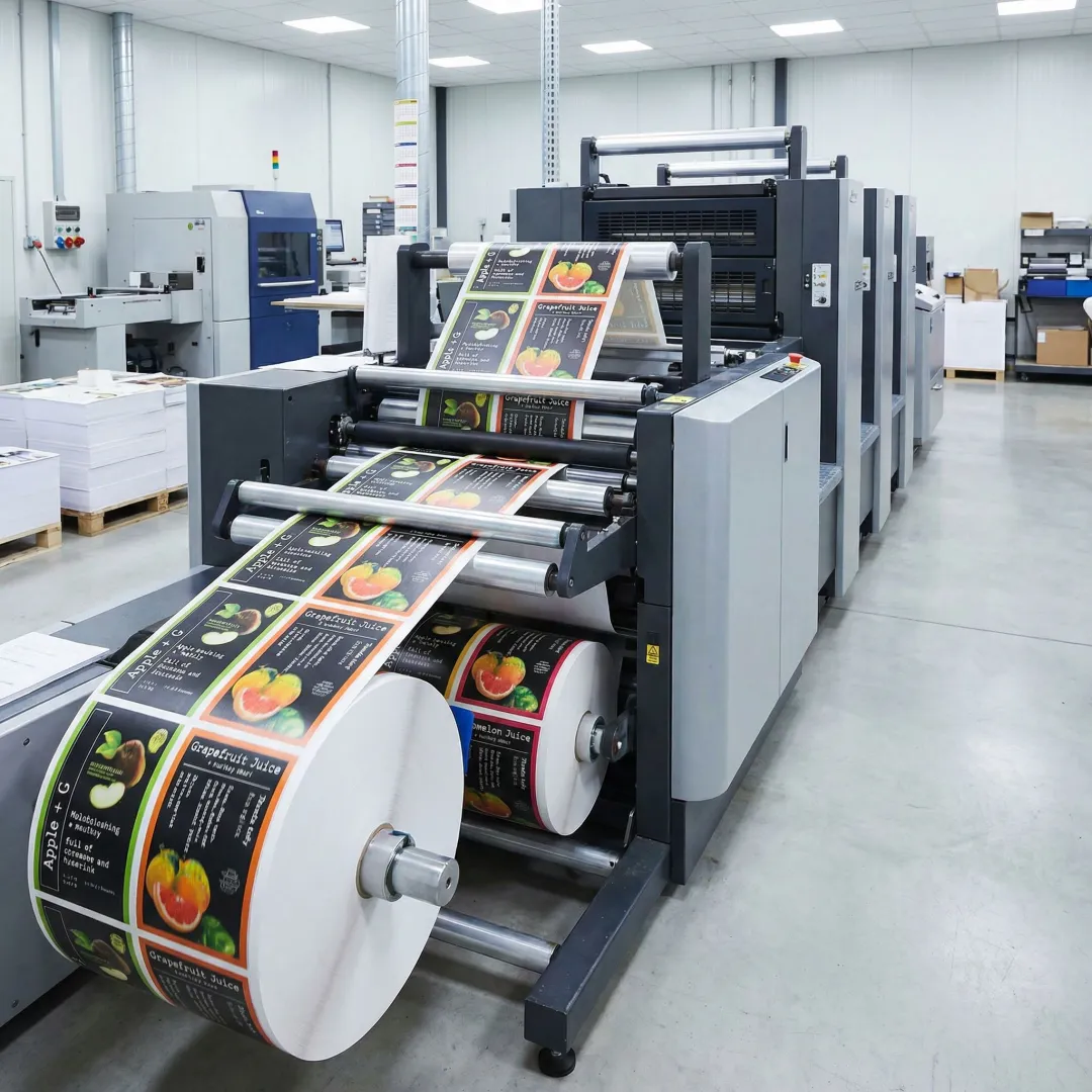 Professional food label printing process showing quality and precision