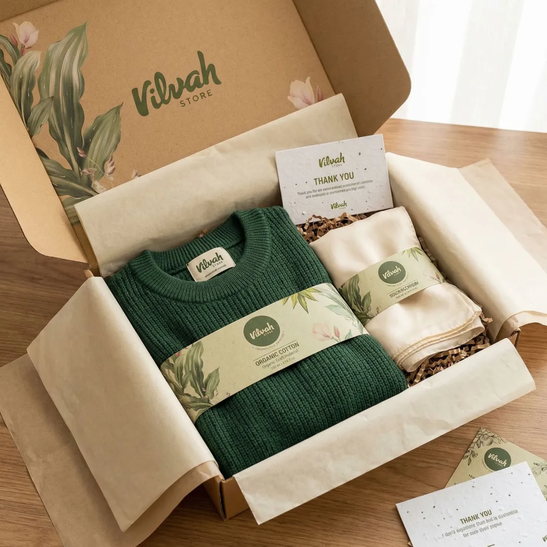 Fashion brand unboxing experience with custom recycled packaging and branded materials