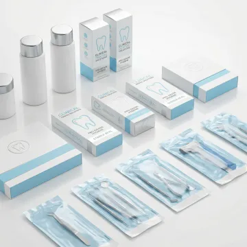 Custom dental packaging solutions including bottles, boxes, and printed materials