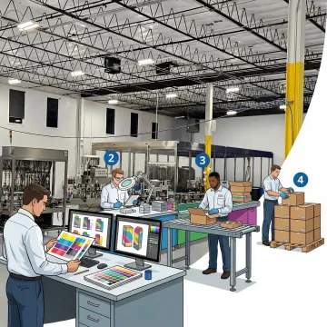 Step-by-step contract manufacturing and packaging process at a production facility