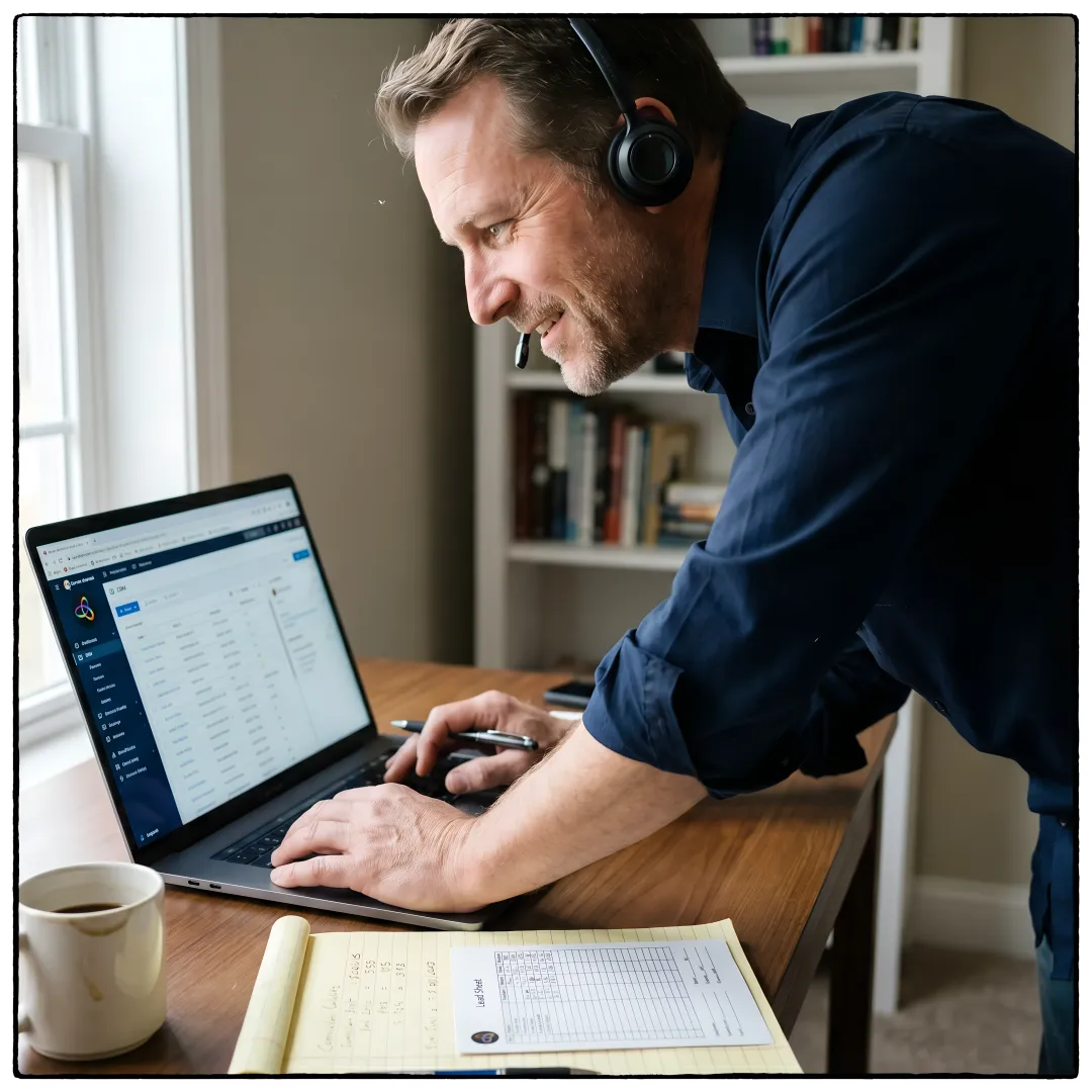 Sales closer reviewing qualified leads on laptop