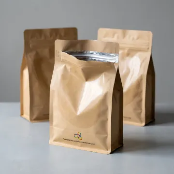 Production line filling custom stand-up pouches with premium dog food kibble
