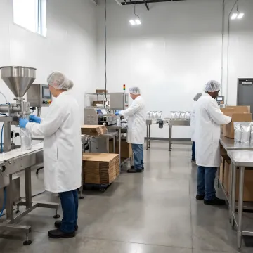 Step-by-step cake mix co-packing process in a modern food manufacturing facility