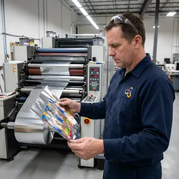 Pet food packaging production showing foil printing process