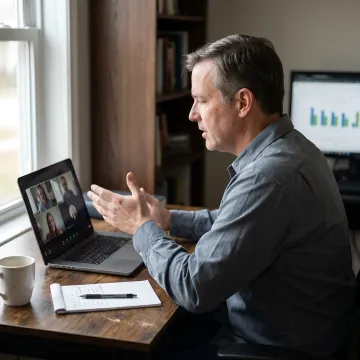 Sales closer working remotely on laptop