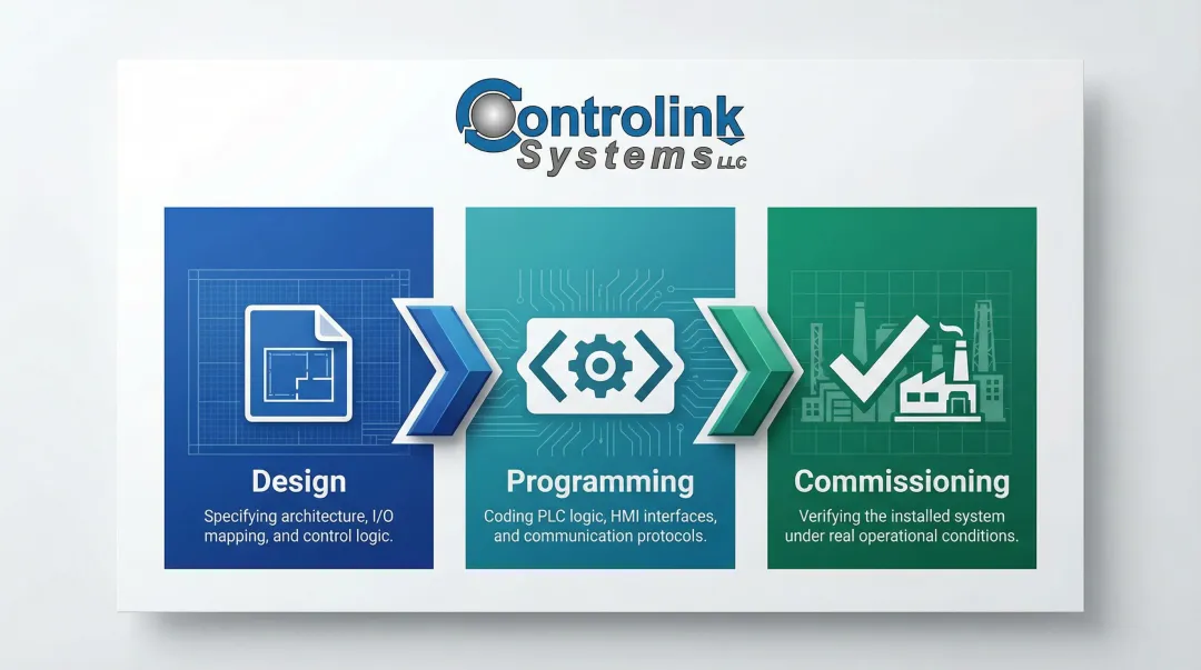 Three-phase ICS lifecycle process flow design programming commissioning overview