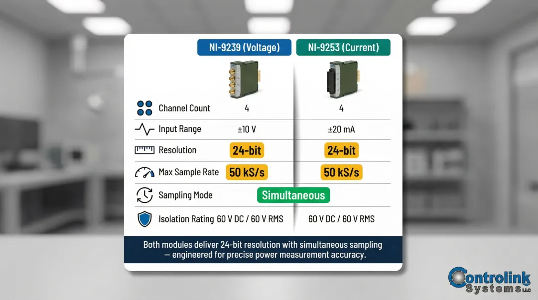 NI-9239 versus NI-9253 C Series module specifications side-by-side comparison