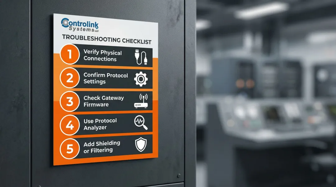 Five-step communication failure troubleshooting checklist for industrial automation systems