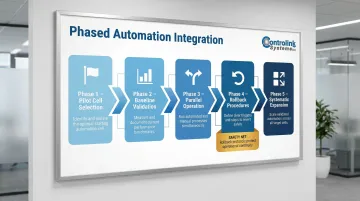 Five-phase automation integration rollout process from pilot cell to full expansion