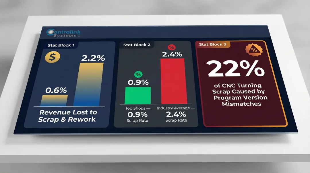 CNC scrap rate comparison top shops versus industry average with revenue impact data