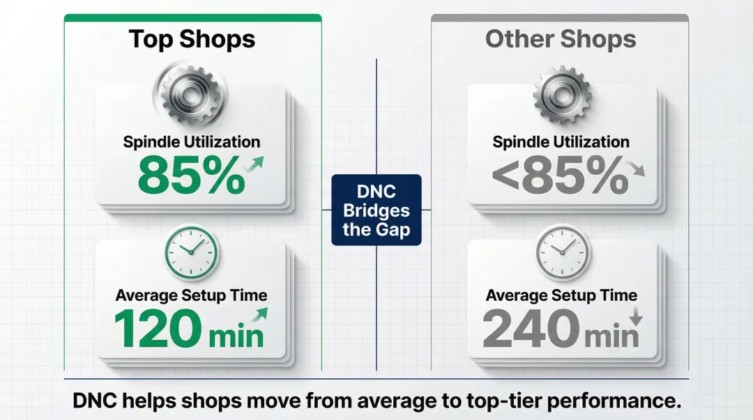 Top shops versus average shops spindle utilization and setup time productivity comparison