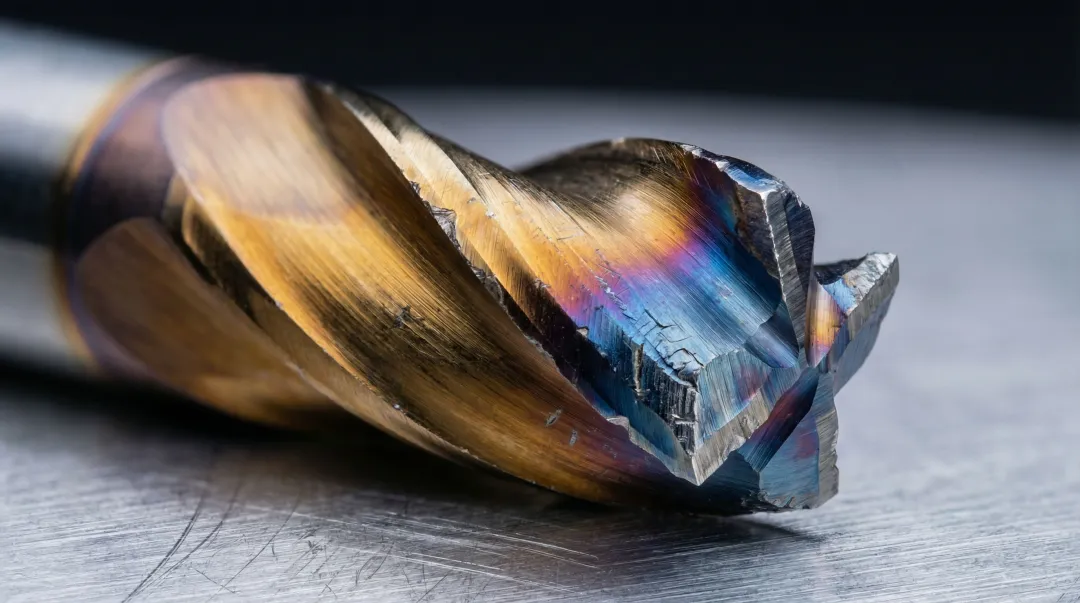 CNC milling tool showing wear patterns from incorrect speeds and feeds