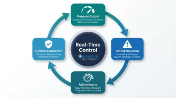 Closed-loop process control feedback cycle four-step continuous monitoring diagram