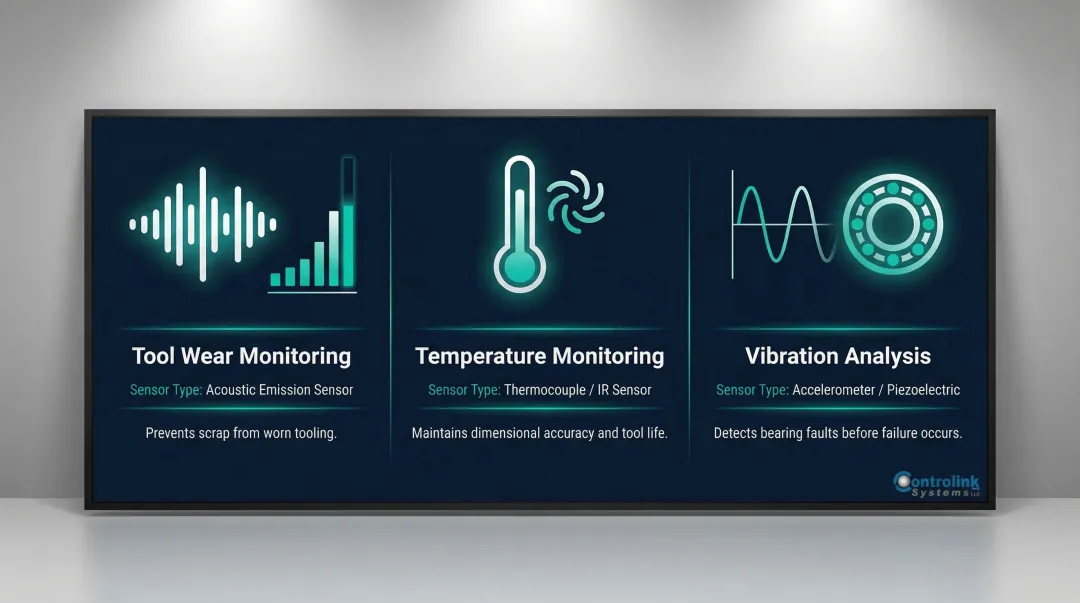 Three real-time CNC monitoring types tool wear temperature and vibration analysis