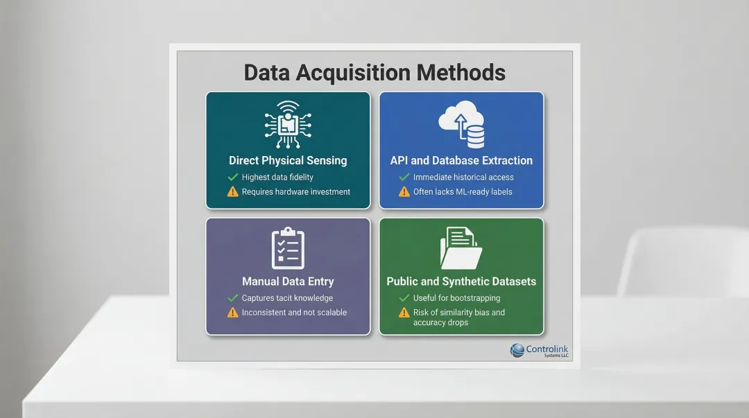 Four industrial ML data acquisition methods comparison with advantages and limitations