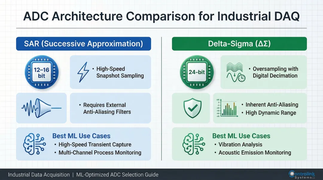 SAR versus Delta-Sigma ADC architecture comparison for industrial ML data acquisition