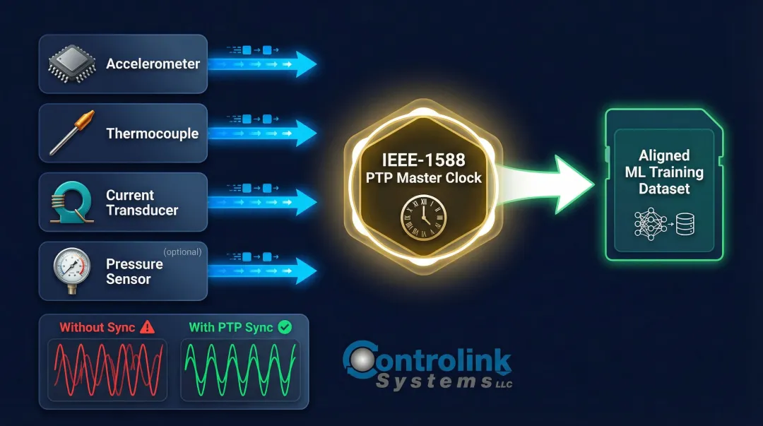 Multi-channel sensor timestamp synchronization workflow using IEEE-1588 precision time protocol
