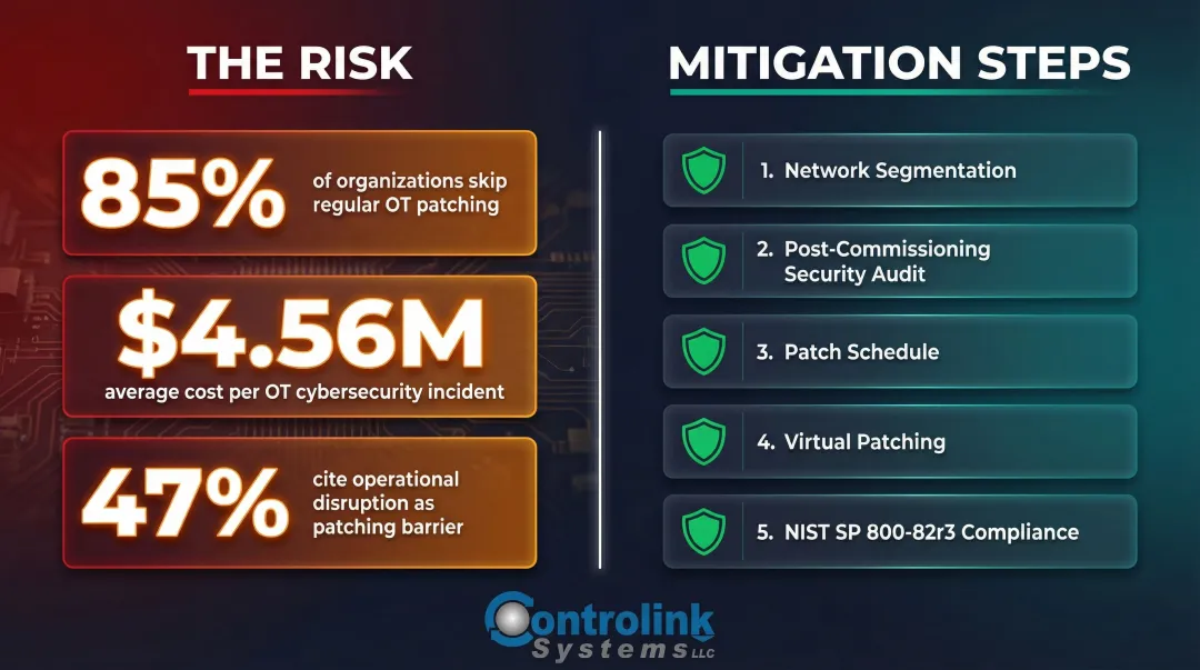 OT cybersecurity risk statistics and ICS network segmentation best practices infographic