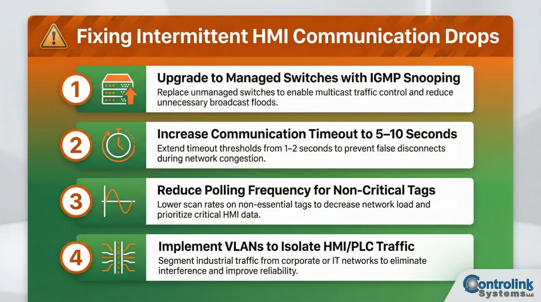 Four-step fix for intermittent HMI communication drops under network load