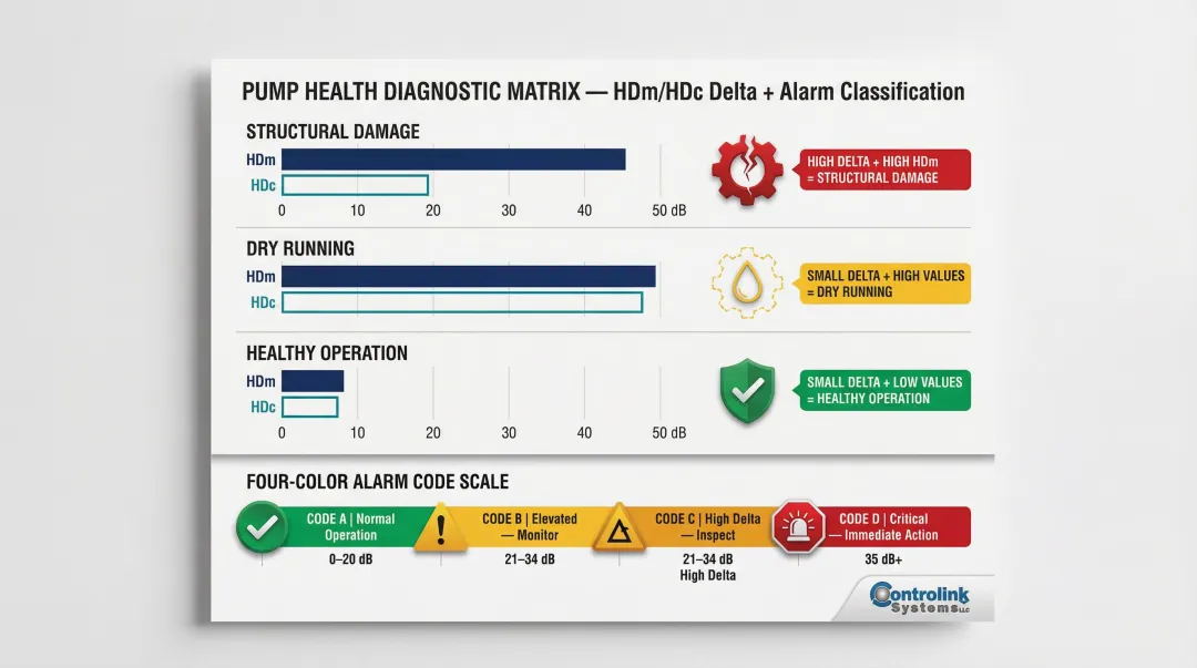 SPM bearing condition color-coded alarm system HDm HDc delta interpretation chart