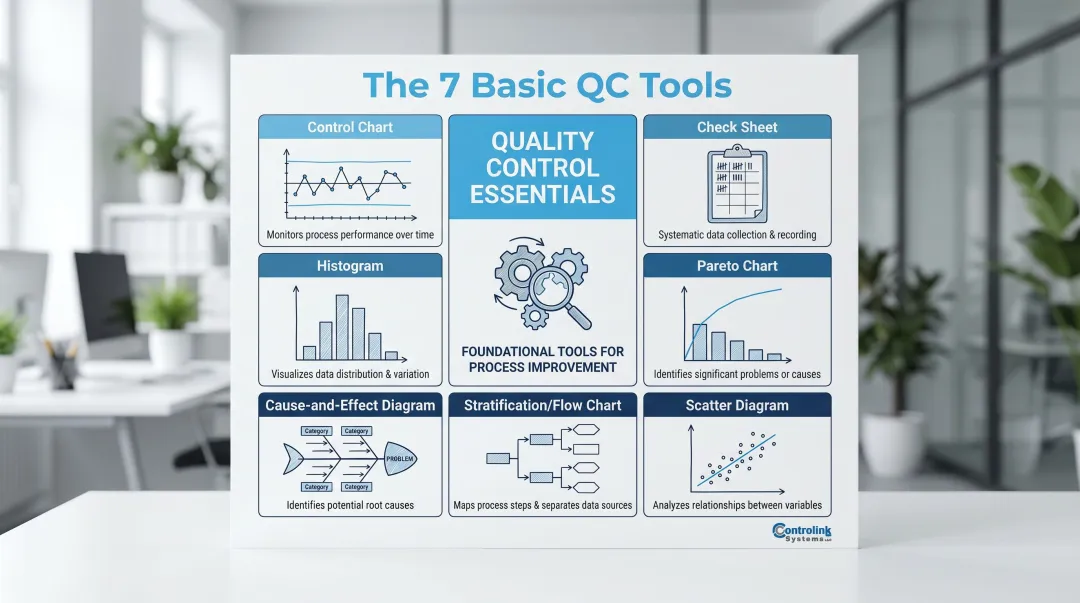Ishikawa 7 basic QC tools visual reference guide for in-process quality control