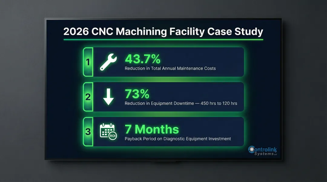 Predictive maintenance CNC case study results showing cost and downtime reductions