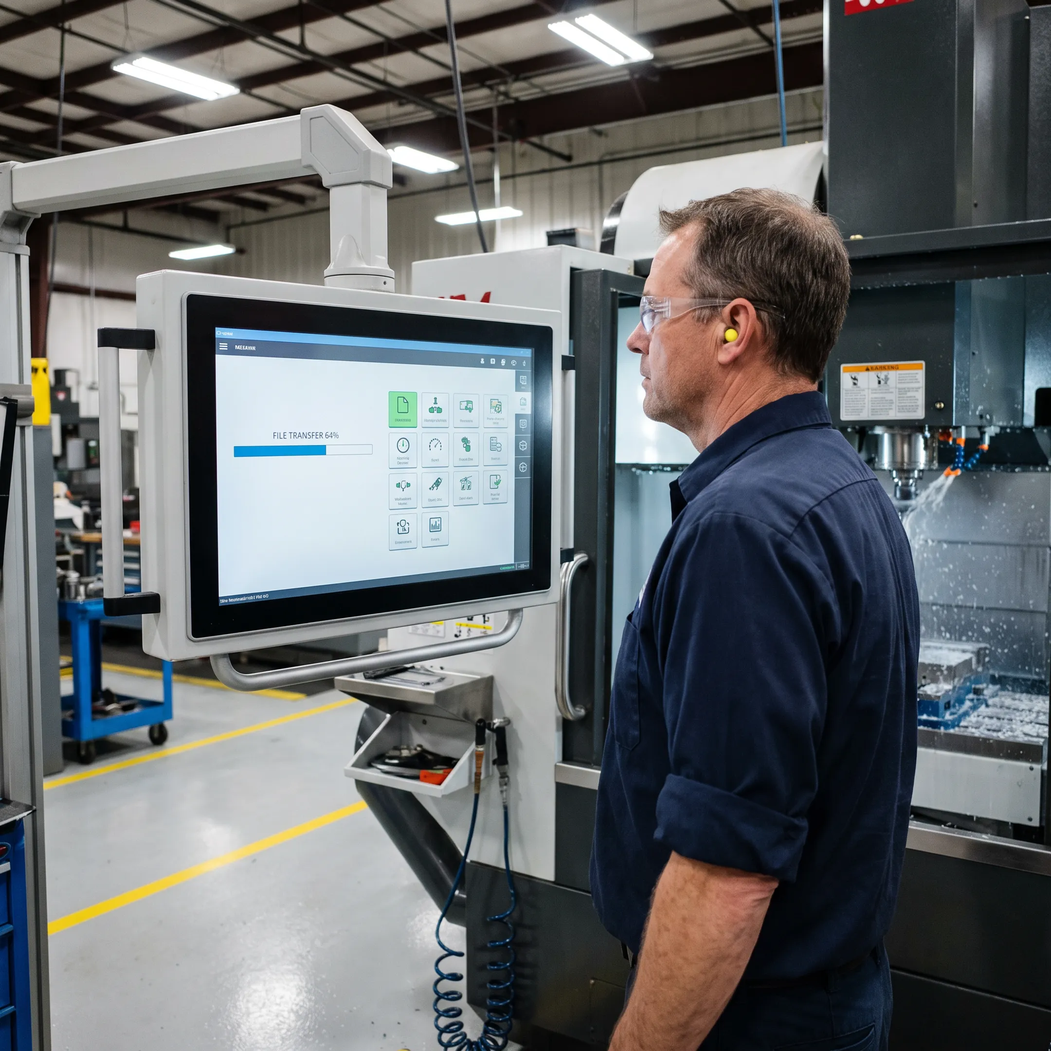 Automated CNC machine tool communicating with shop floor network